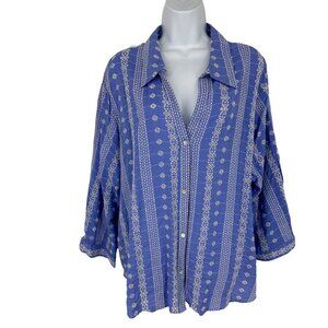 Cato 3/4 Sleeve Button Down Eyelet Blouse Size 22/24
